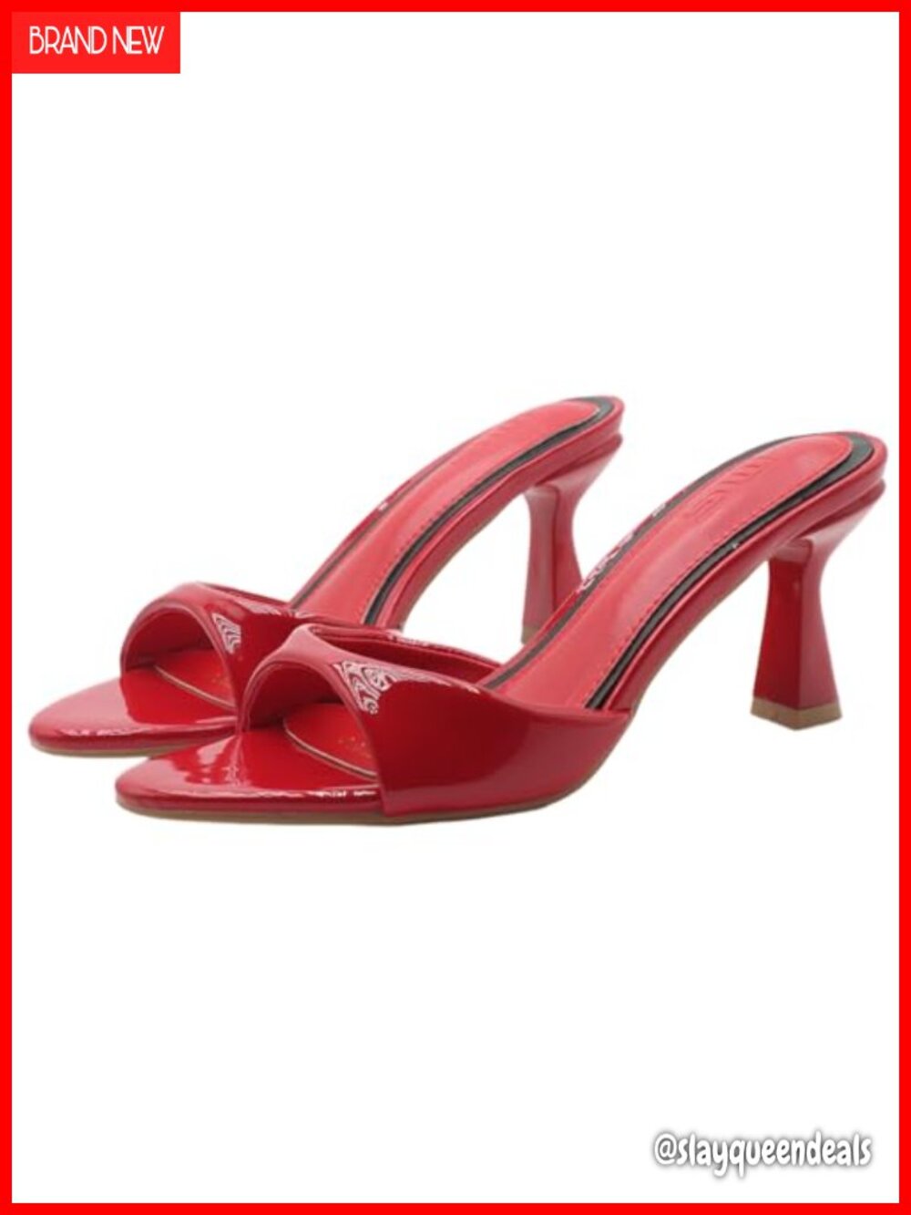 Faux Patent Leather Pointed Open Toe Stiletto Mule Sandals Slip On Heels